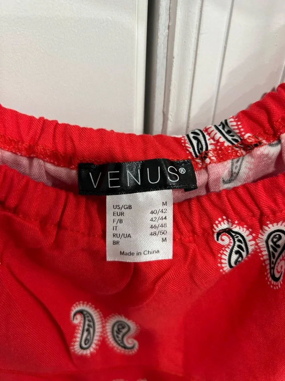 Venus Medium Red Paisley Print Off Shoulder Baby Doll Romper Boho Festival